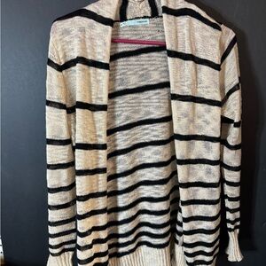 New York & Company Black and Cream Striped Cardigan